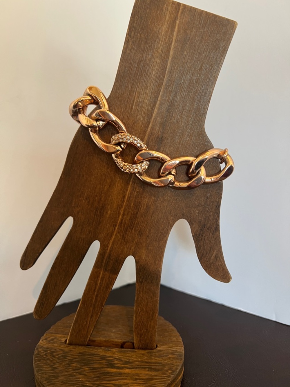 Chunky Rose Gold Chain Bracelet with Crystal Accent